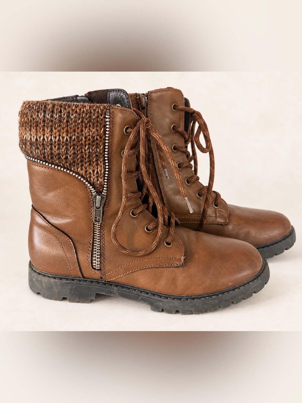 Olive & Edie Youth 3 Girls Brown Lace-Up Ankle Combat Boots / Kids Fall Boots